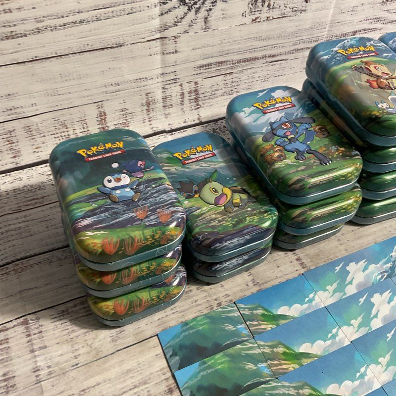 Lot Of 16 Pokemon TCG Sinnoh Stars Mini Tins Empty + 4 Full Sets Of Art Cards