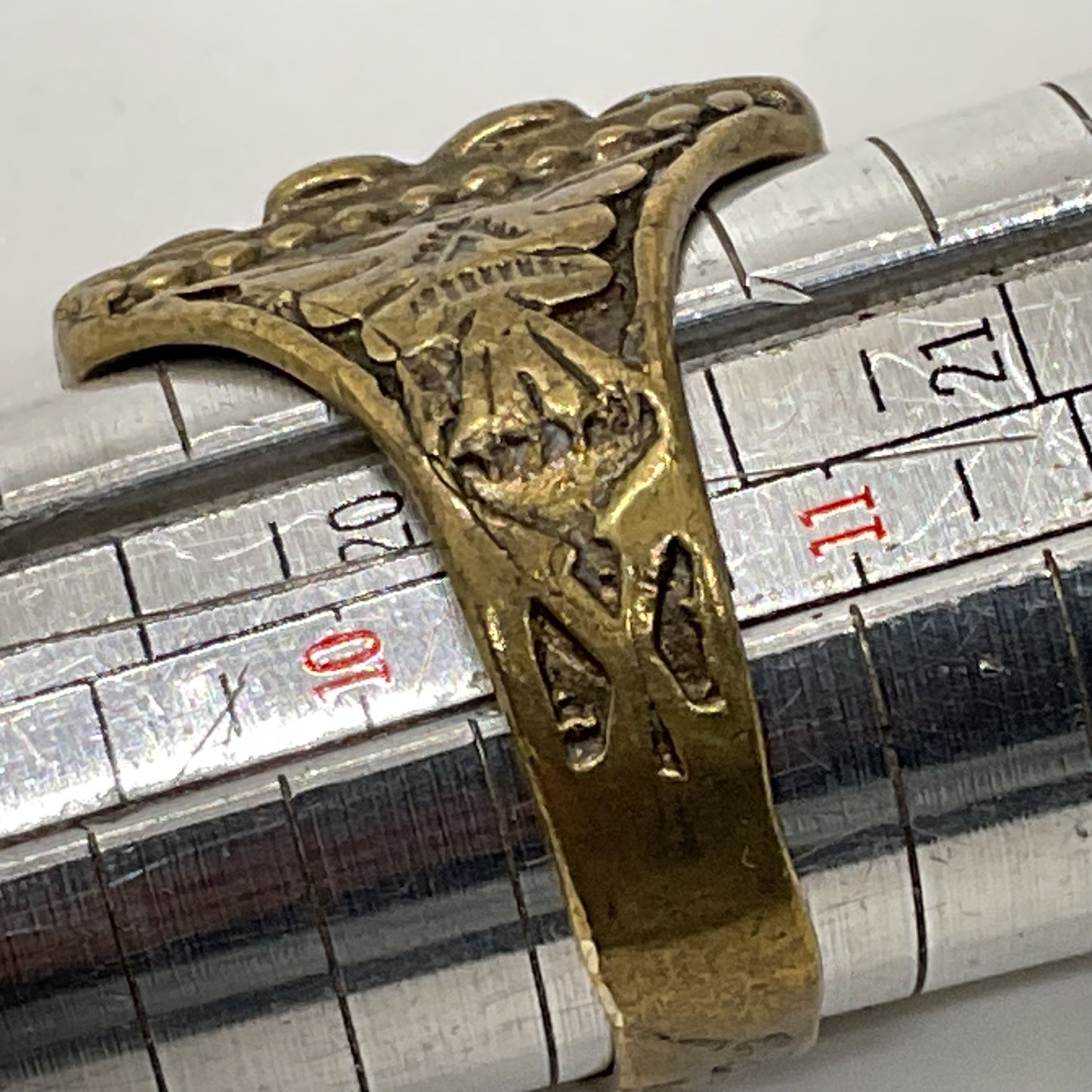 VTG. FRED HARVEY Style Brass Native American Thunderbird SZ 10.75 Ring