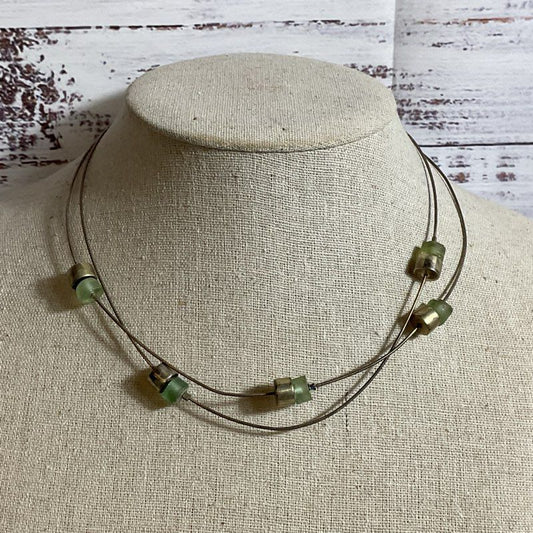 VTG. LULU HAMERSZTEIN SR Sterling 2 Strand Green Gemstone 16" Necklace- 10g