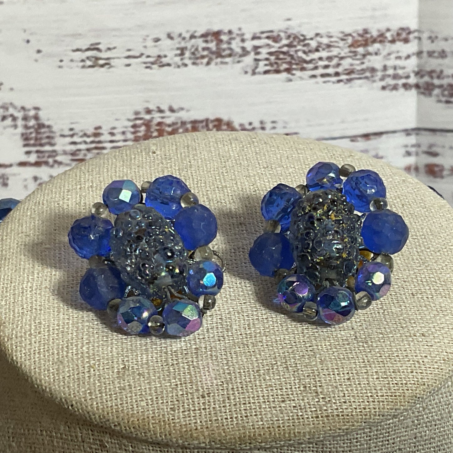 VTG. HENRY BOGOFF Blue Glass Beaded 3 Strand Necklace & Earring Set- 16"