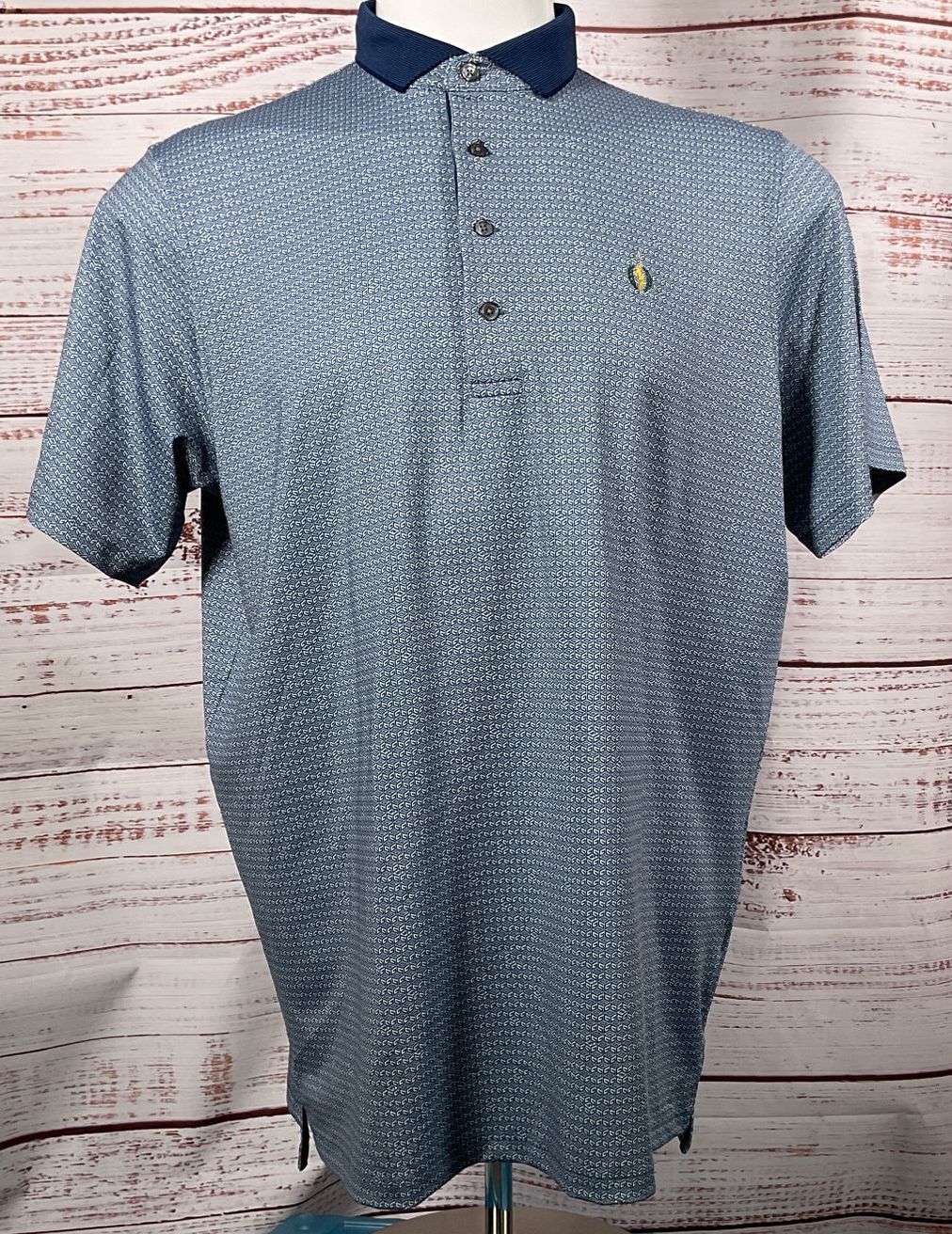Greyson Geometric Patterned Short Sleeve Polo Shirt Blue XL