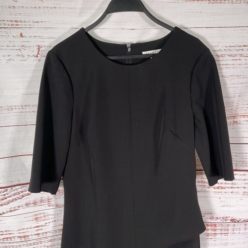 Kay Unger Davina Walk Thru Black Asymmetric Gown Jumpsuit - Size 10
