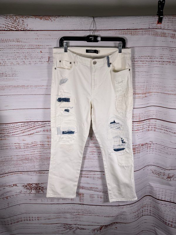 Ralph Lauren Distressed Mid-Rise Straight Ankle Jean Size 12 Women's