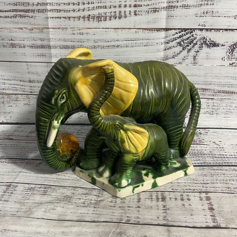 Chinese Tang Sancai Green Porcelain Elephant Statue 6" Tall Animal Sculpture