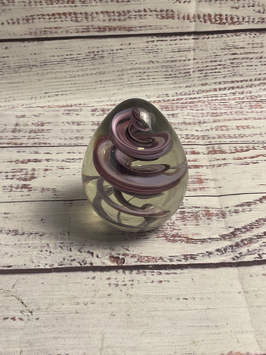 OBG 1990 Signed Glass Egg Purple Spiral Paperweight