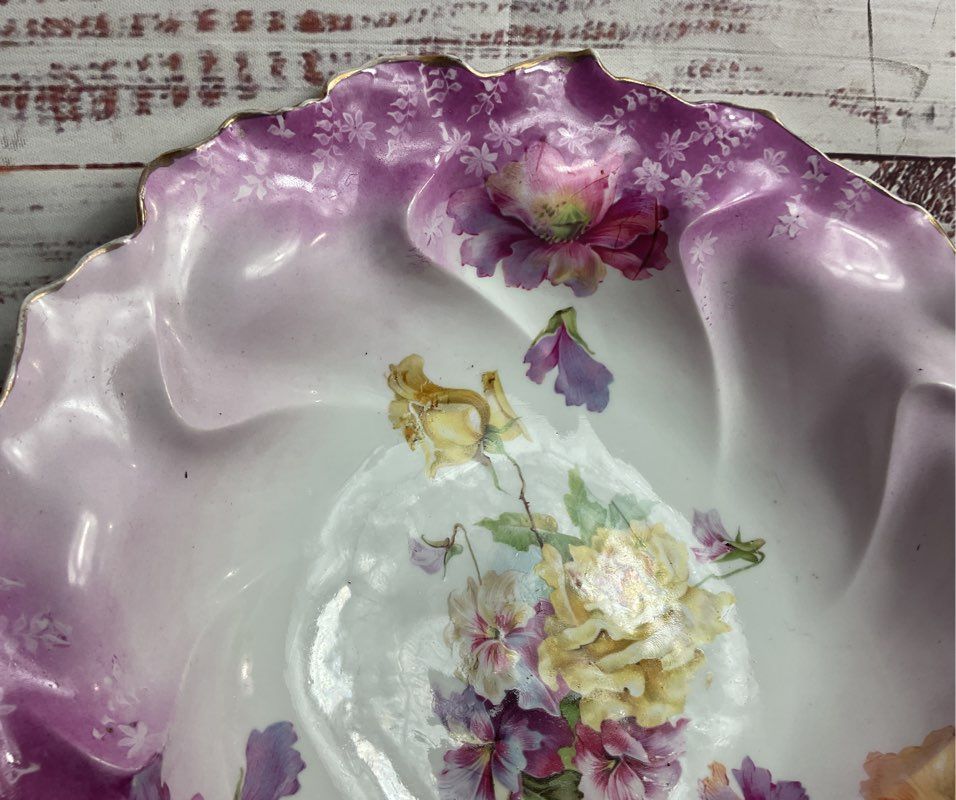 RS Prussia Vintage Floral Gold Trimmed 10.5" Porcelain Bowl