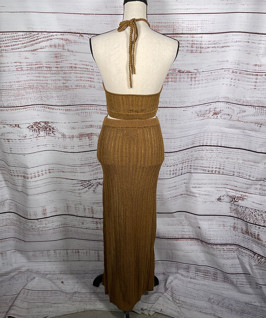 Michael Costello x Revolve Sylvan Knit Top And Skirt Dark Sand S