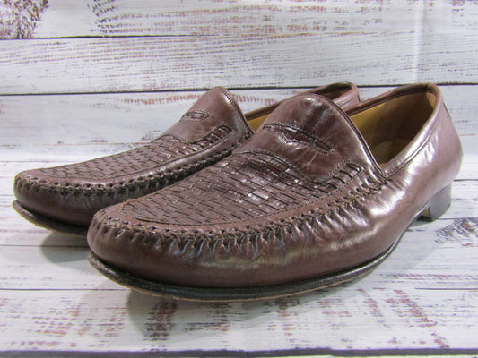 Johnston & Murphy Men's Brown Leather Woven Loafers Size 10.5