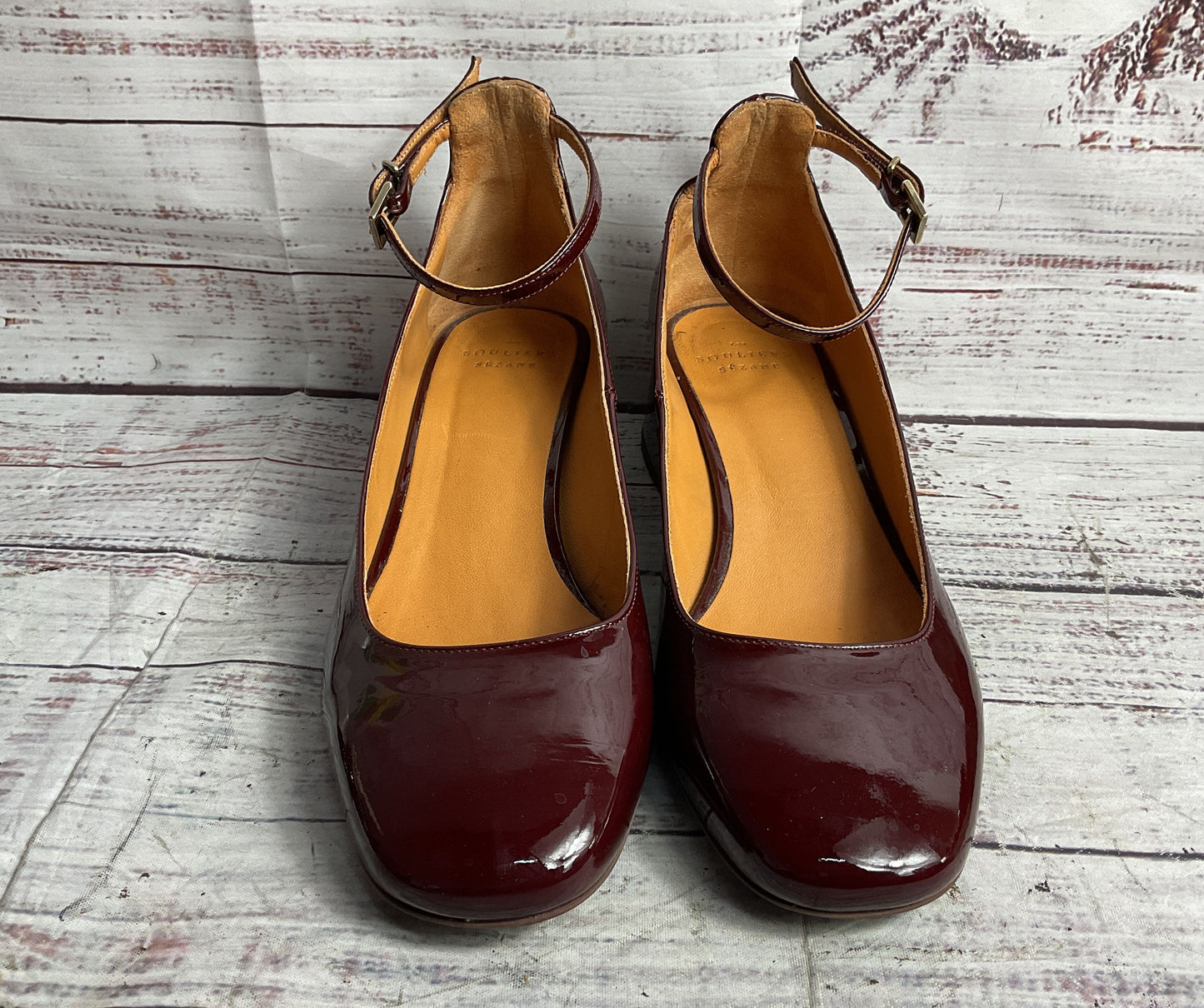 Sézane Patent Leather Melanie Mary Janes Burgundy 36