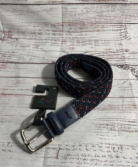 NEW Greg Norman Knit Braided Rd Blue Genuine Leather Tab Belt Size 42