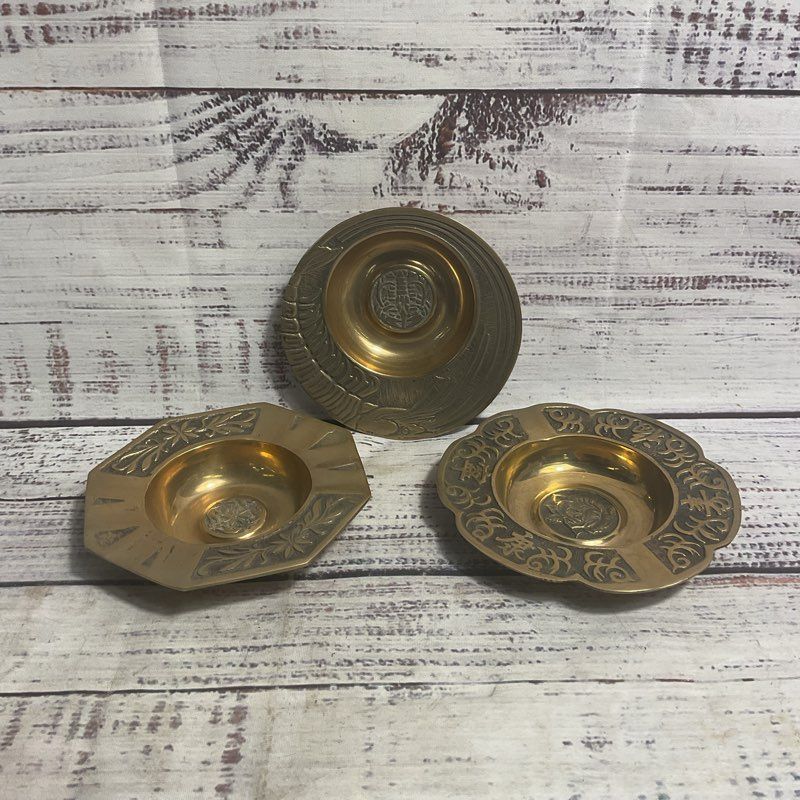 Set Of 3 Vintage Korean Brass Ashtrays