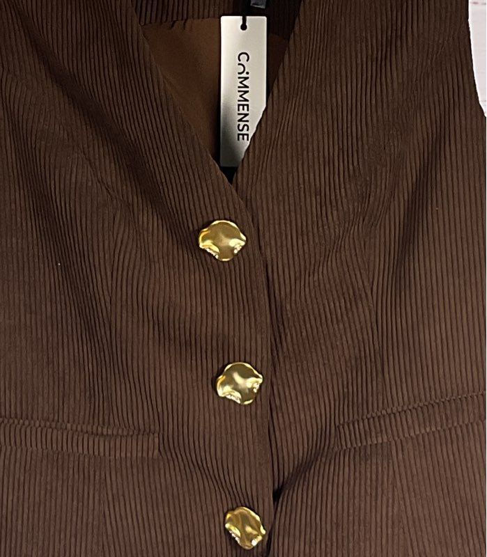 Commense Corduroy V-neck Buttoned Vest Brown XS