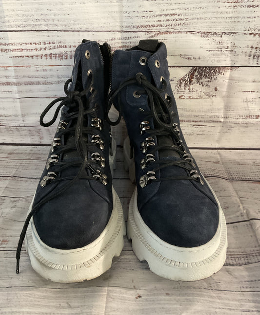 Karl Lagerfeld Paris Suede Ankle Platform Boots Blue 10.5