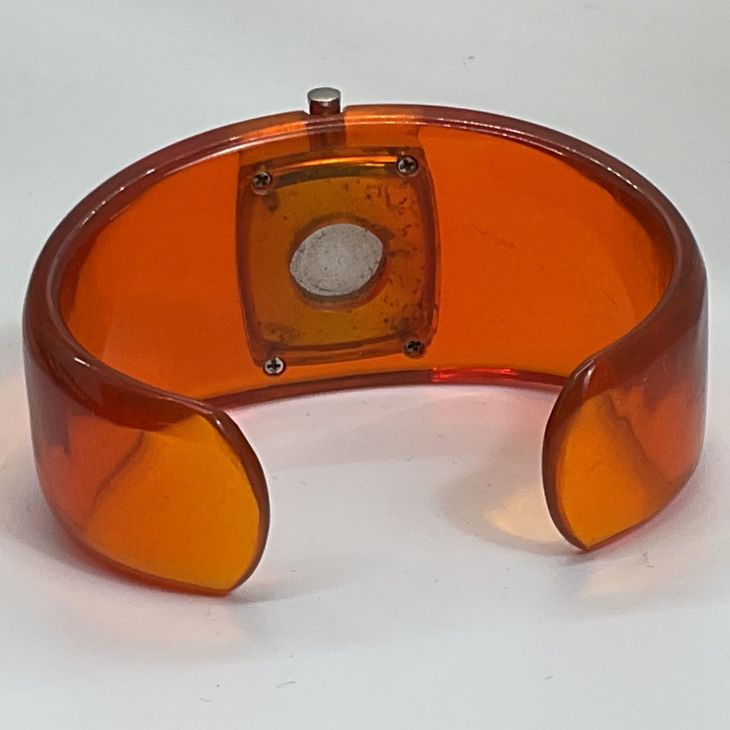 VTG. FOSSIL FS-9787 Women's Orange Lucite Cuff Watch- NEEDS BATTERY