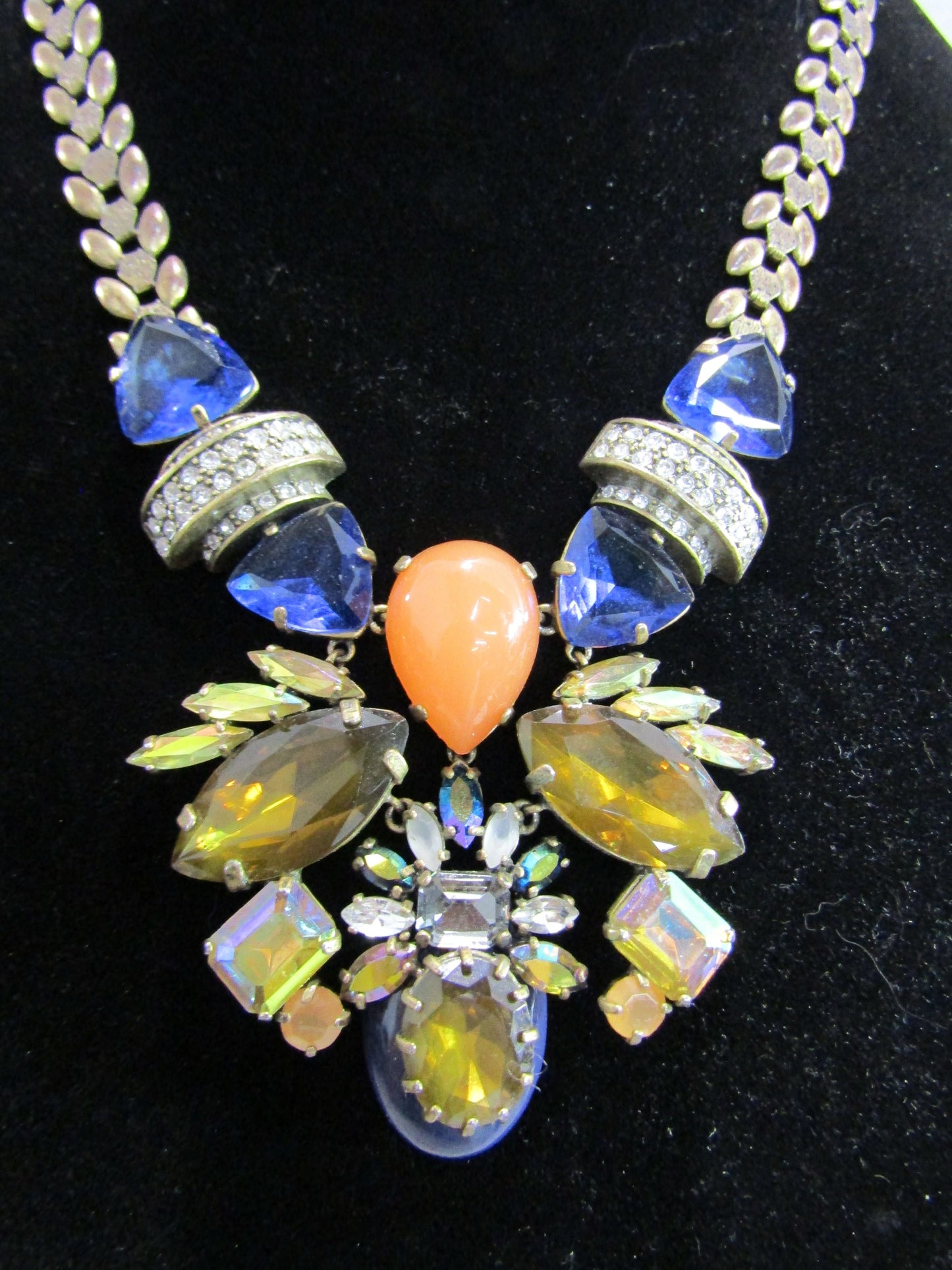 J. Crew Multi-Color Rhinestone Resin Pendant Statement Necklace
