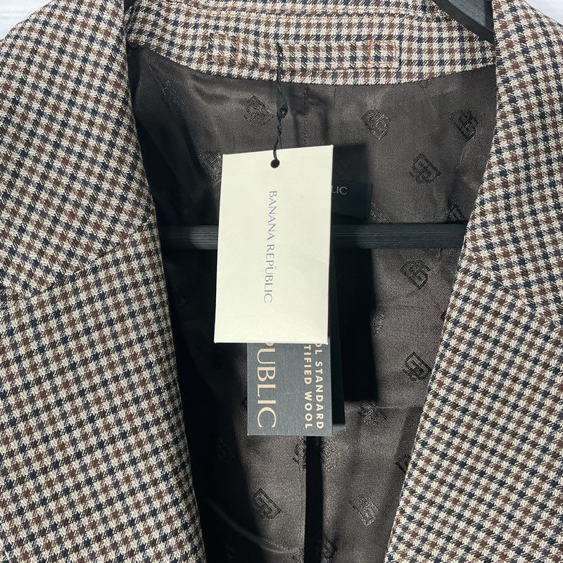 NWT Banana Republic Fabbrica Alta Tan Plaid Wool Blend Jacket - Size 14