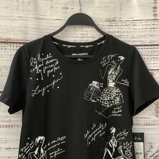 NWT KARL LAGERFELD Paris Women's Black Embellished Print T-Shirt- SZ S