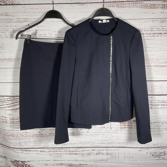 Hugo Boss Navy Blue Herringbone Jersa & Vikena Skirt Suit 2 pc. Set Read Desc.
