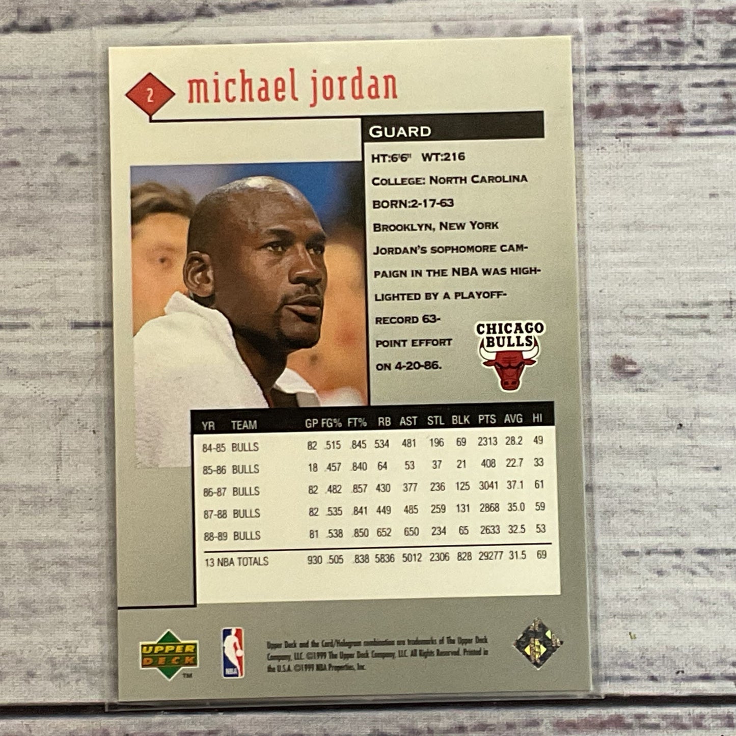 1999 Upper Deck Hologram MICHAEL JORDAN Basketball #2 Card