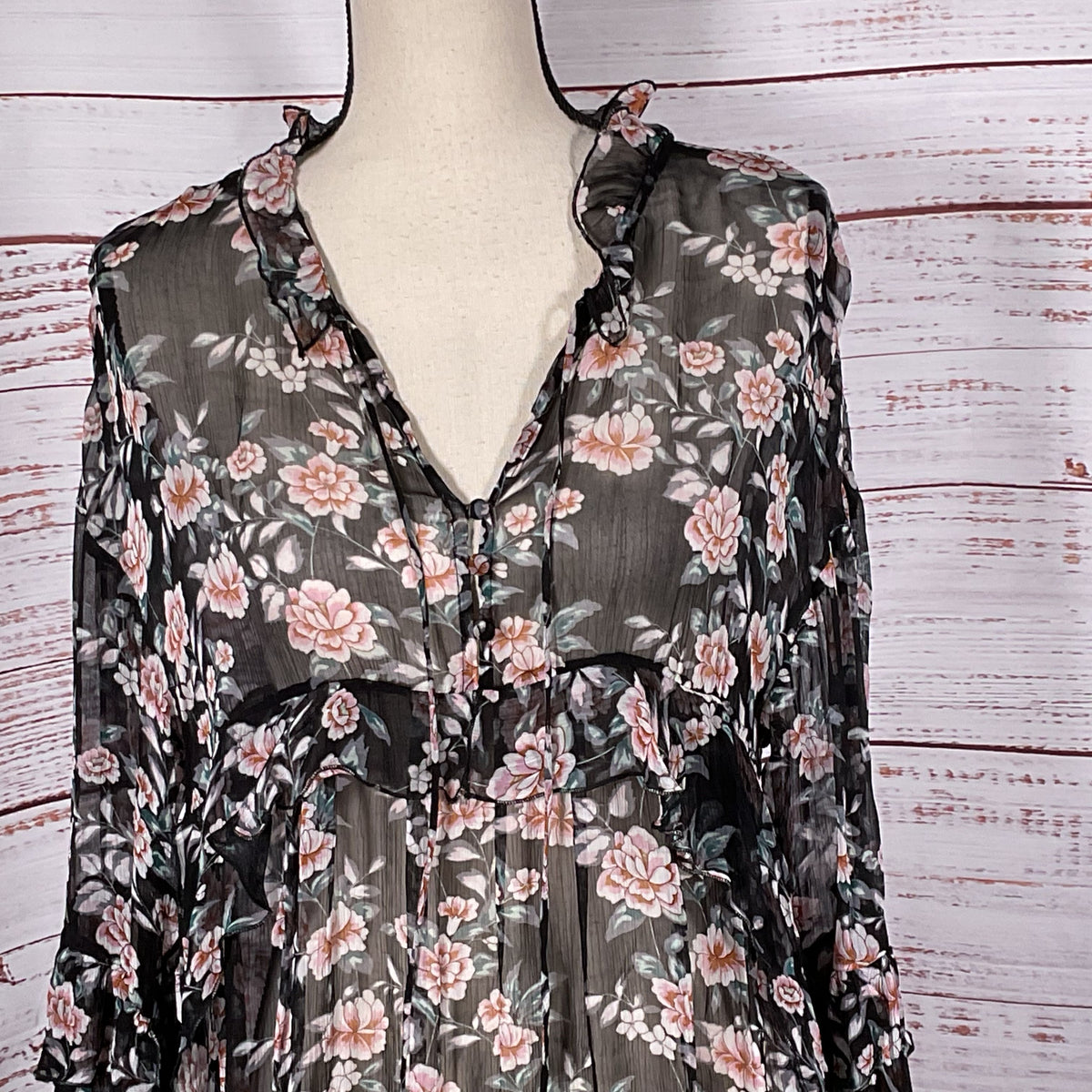 THE KOOPLES Women's Sheer Floral Flowy Dress- SZ 1/ S/M US