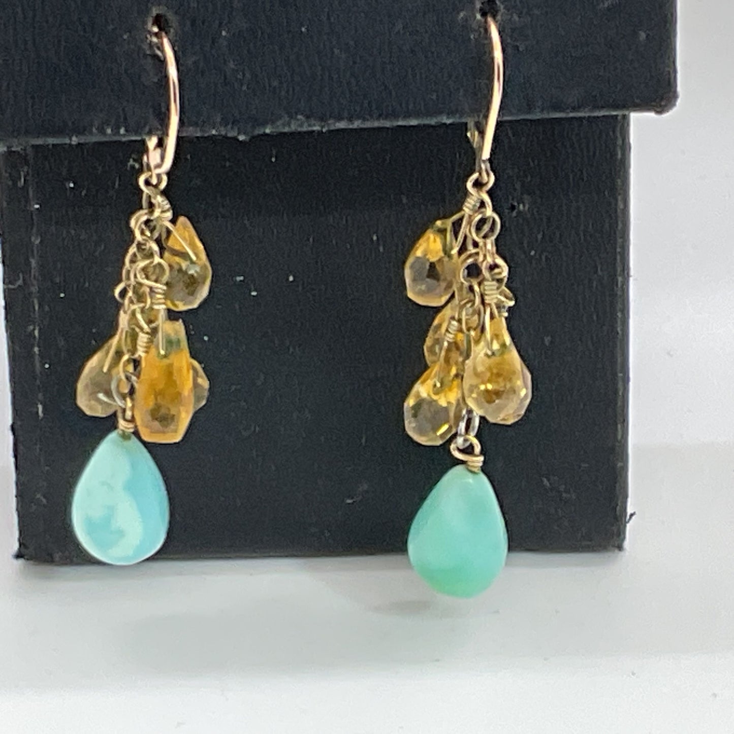 14K/20 Gold Plated Citrine & Amazonite Dangle Earrings