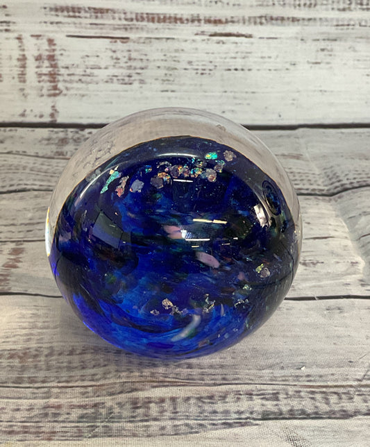 Vintage Glass Dome Paperweight Blue Swirl