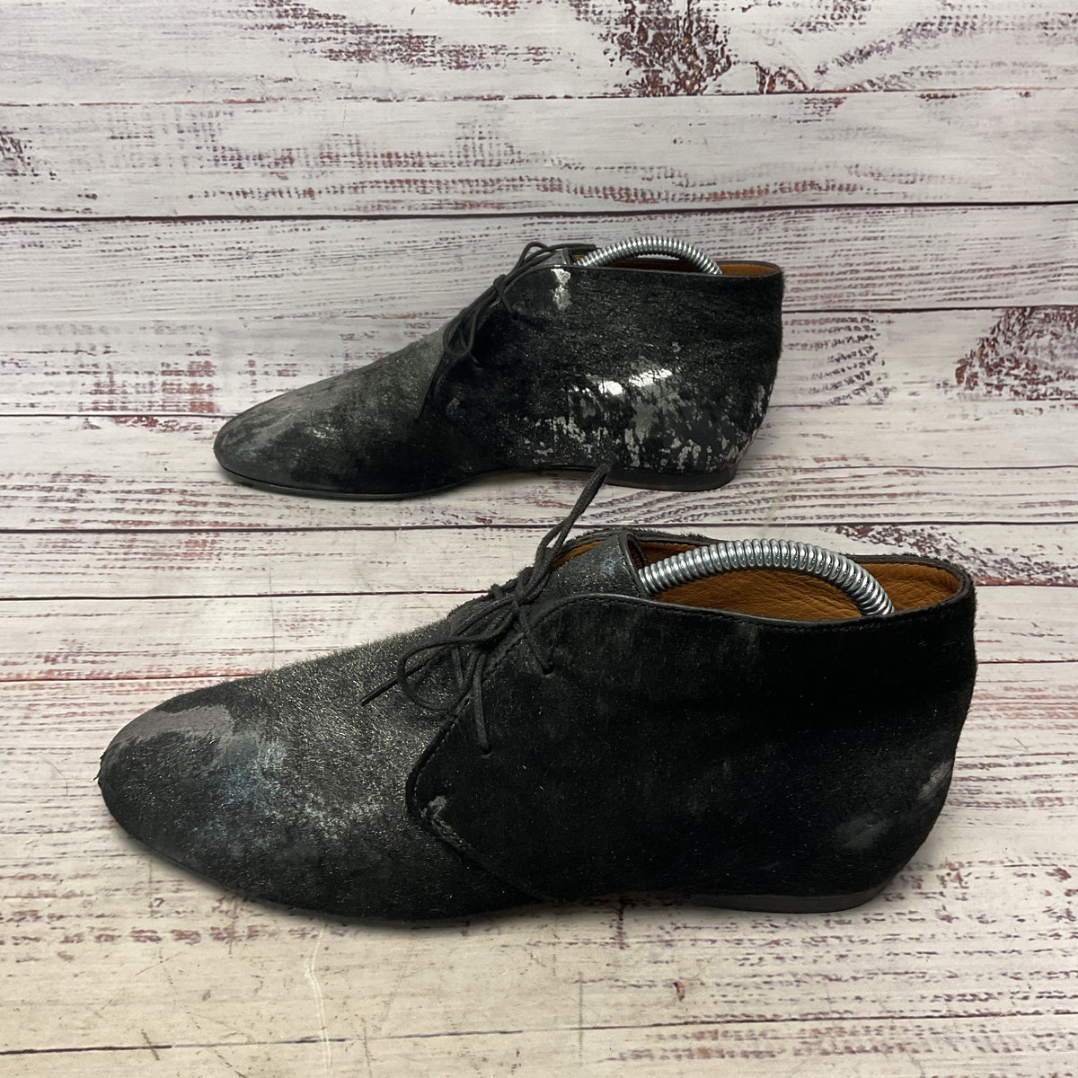 Isabel Marant Etoile Silver Black Calf Hair Leather Chukka Boot Women Size 8.5