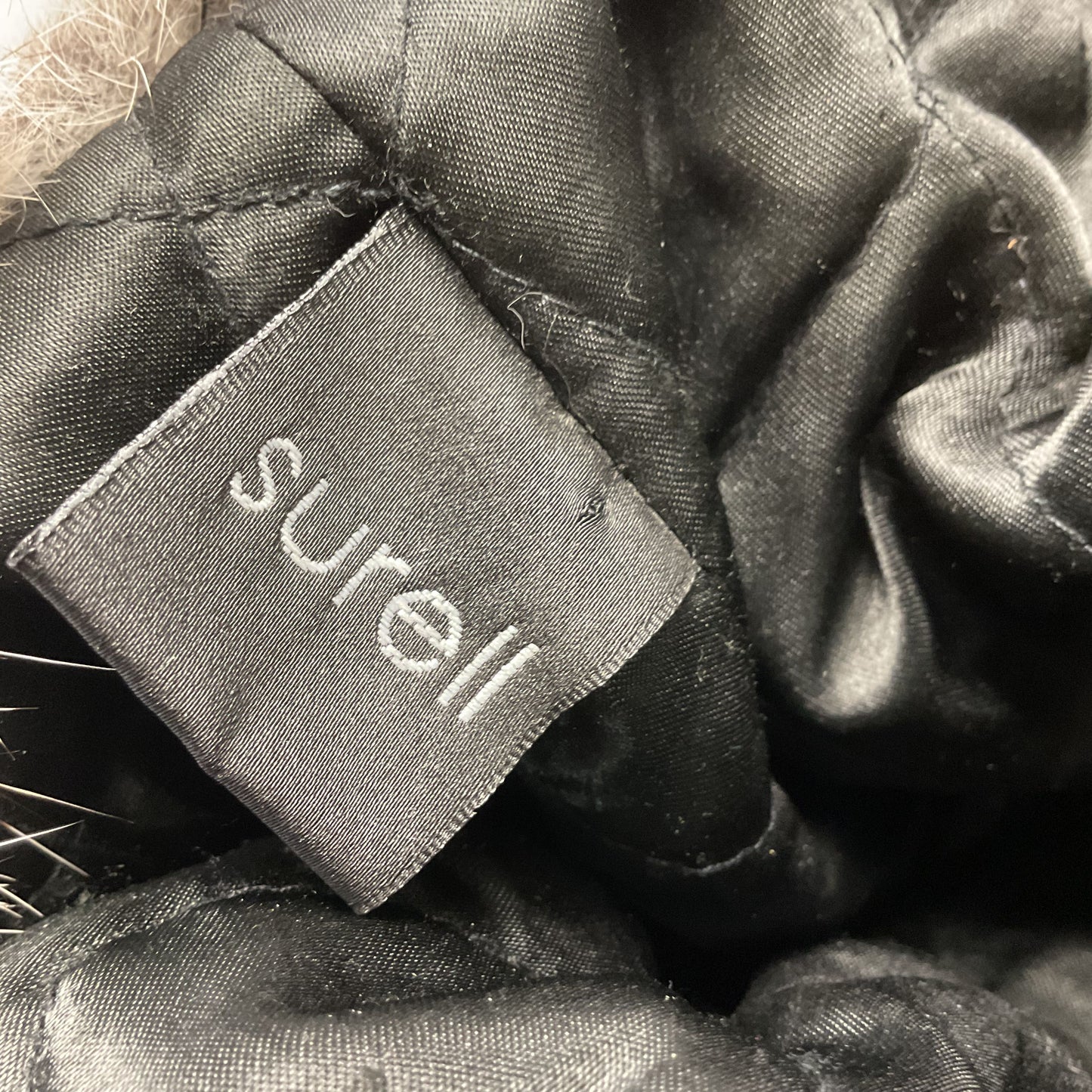 Surell Rabbit Fur Cuff Black Suede Shell Hat - Size OS