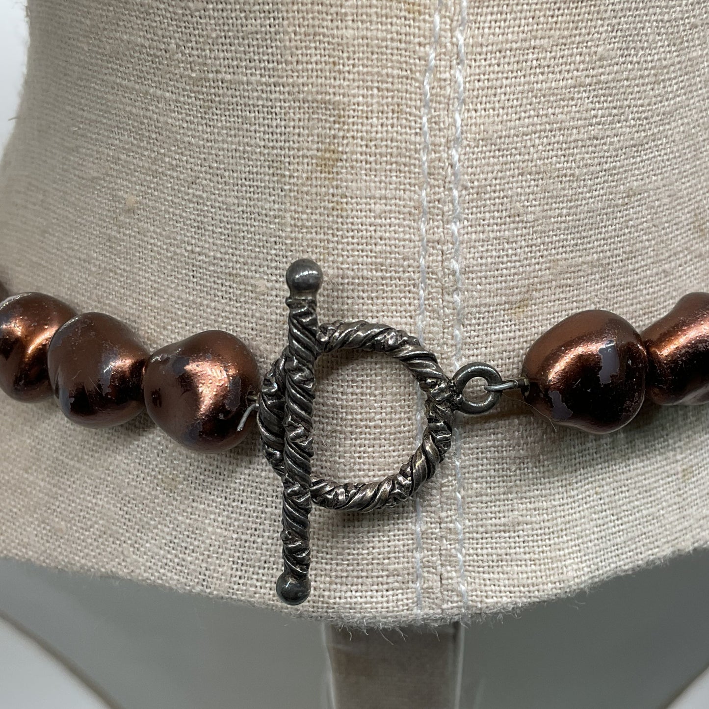 Sterling Silver Clasp Faux Pearl Necklace- 19"