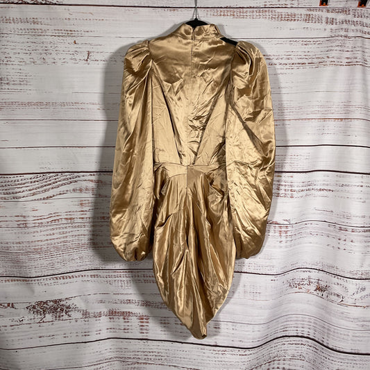 Acler Jefferson Draped Gold Satin Cutout Shoulder Mini Dress - Size 4 New