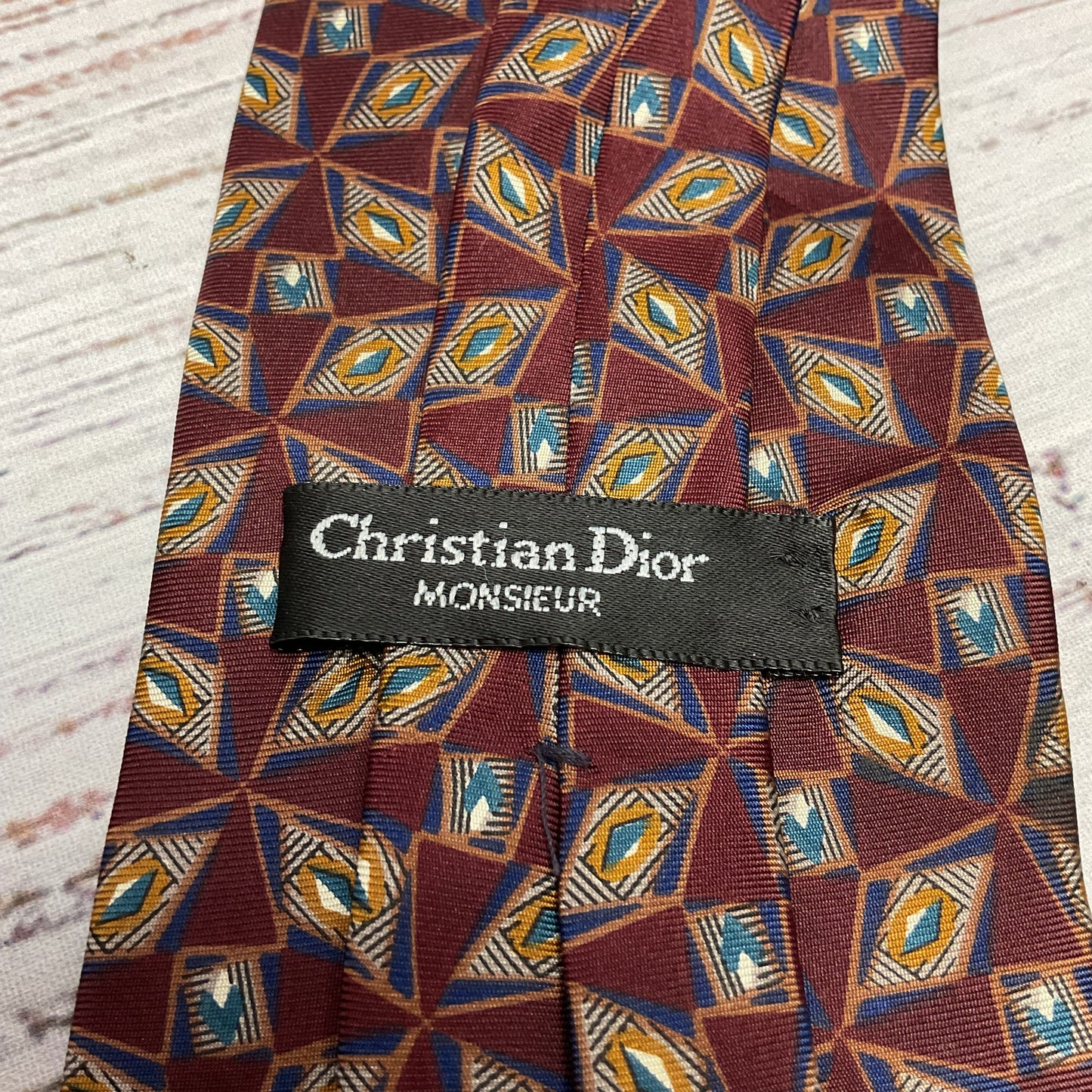 Christian Dior Maroon Red Geometric Pattern Neck Tie - Size 56"
