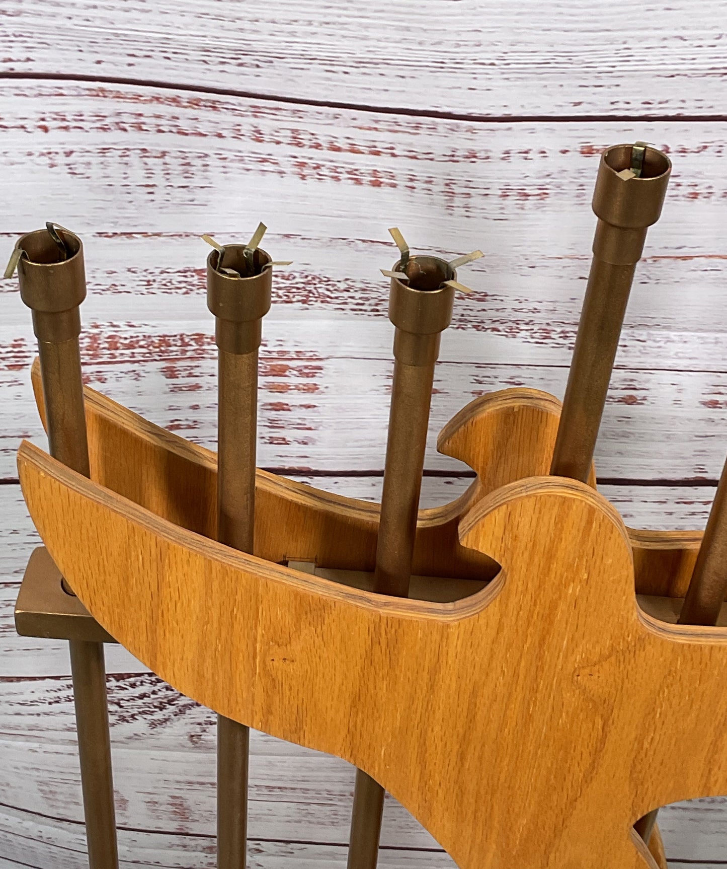 Vintage Handmade Wooden Judaica 44.5" Temple Menorah Brown