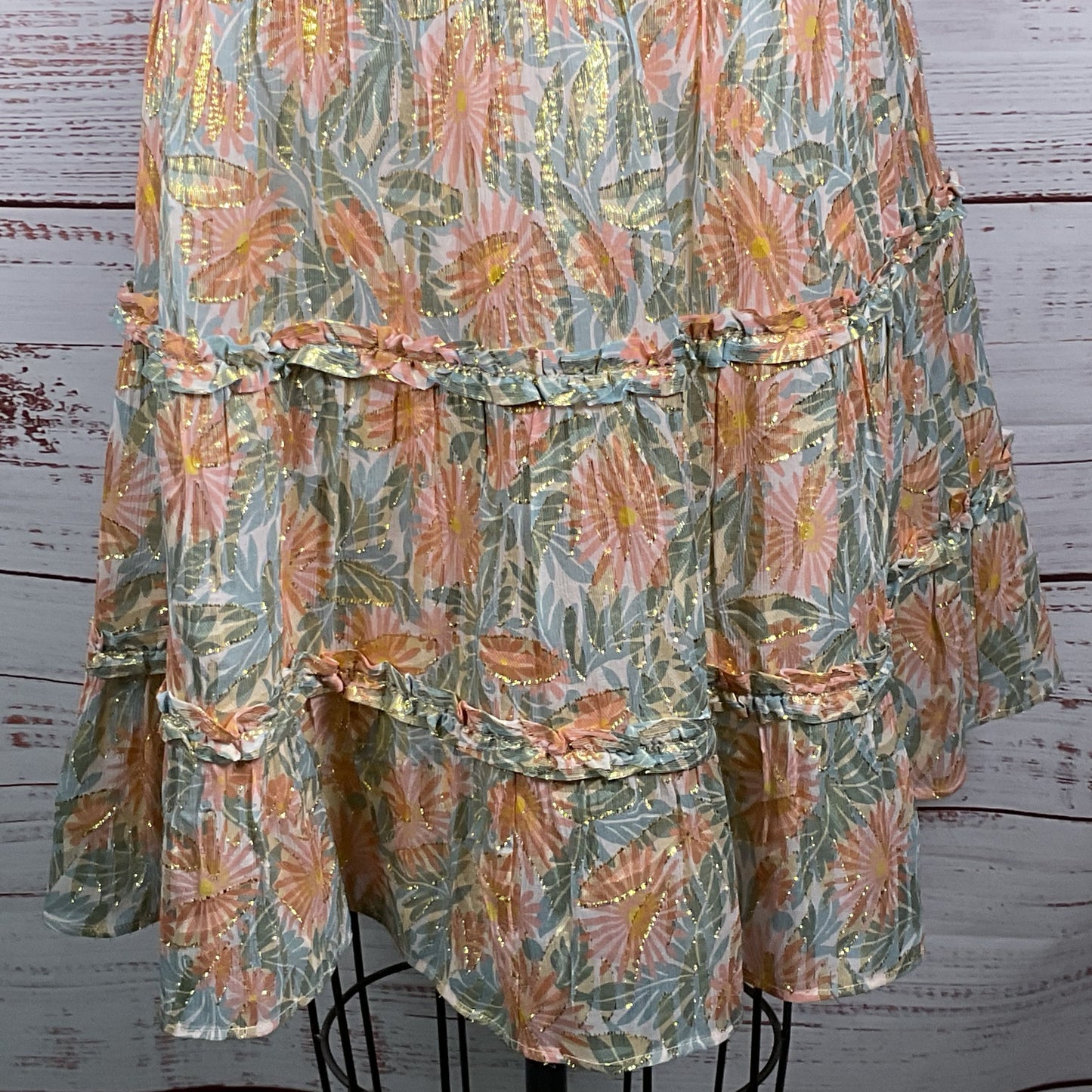 SEZANE Women's Floral Metallic Ruffle Short Dress- SZ 34