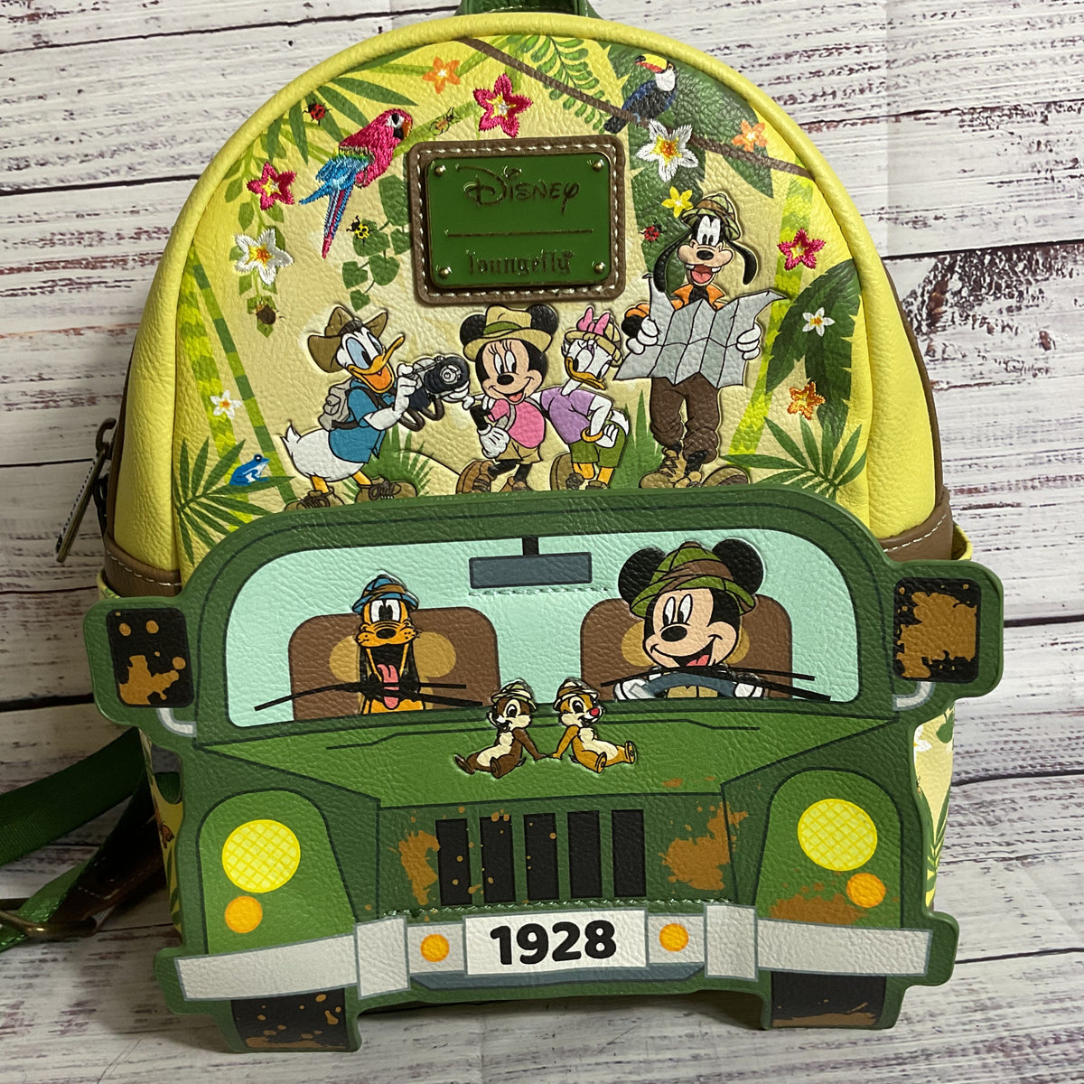 LOUNGEFLY Disney Mickey Friends Jungle Safari Glow in the Dark Backpack