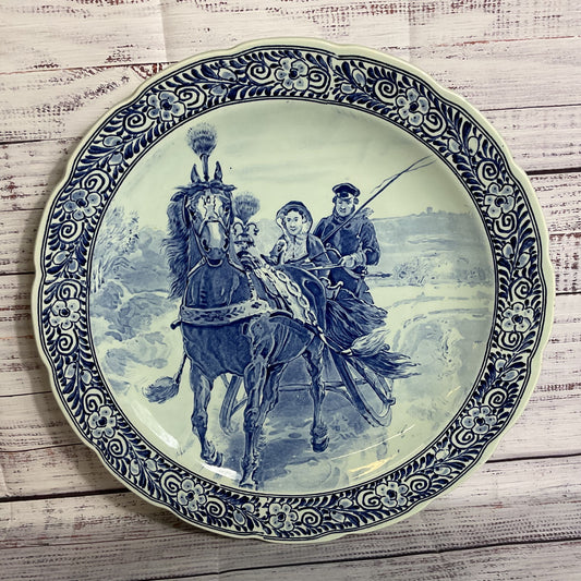 ANTIQUE DELFTS Royal Sphinx Maastricht Man & Women Horse Wall Plate - 15.75"