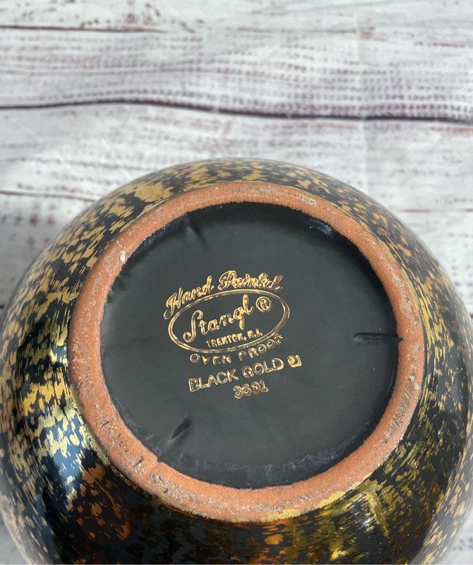 Vintage Stangl Hand Painted 22kt Gold Black Vase 5"