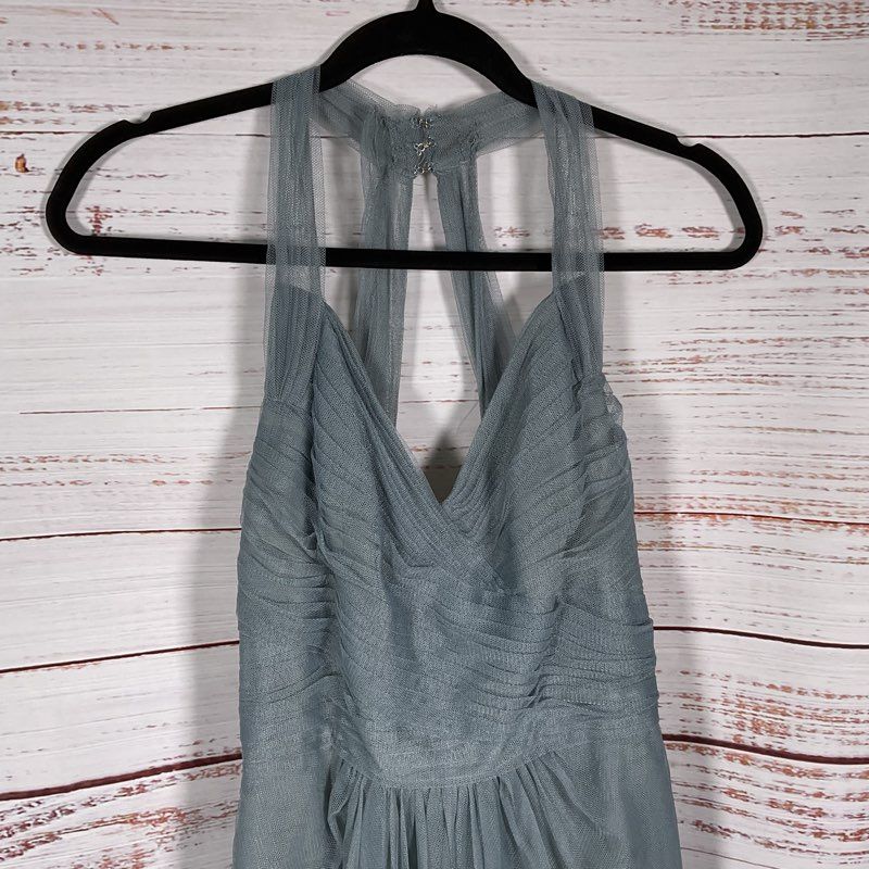 Monique Lhuillier Light Blue Shear Mesh Halter Top Ballgown Dress - Size 2