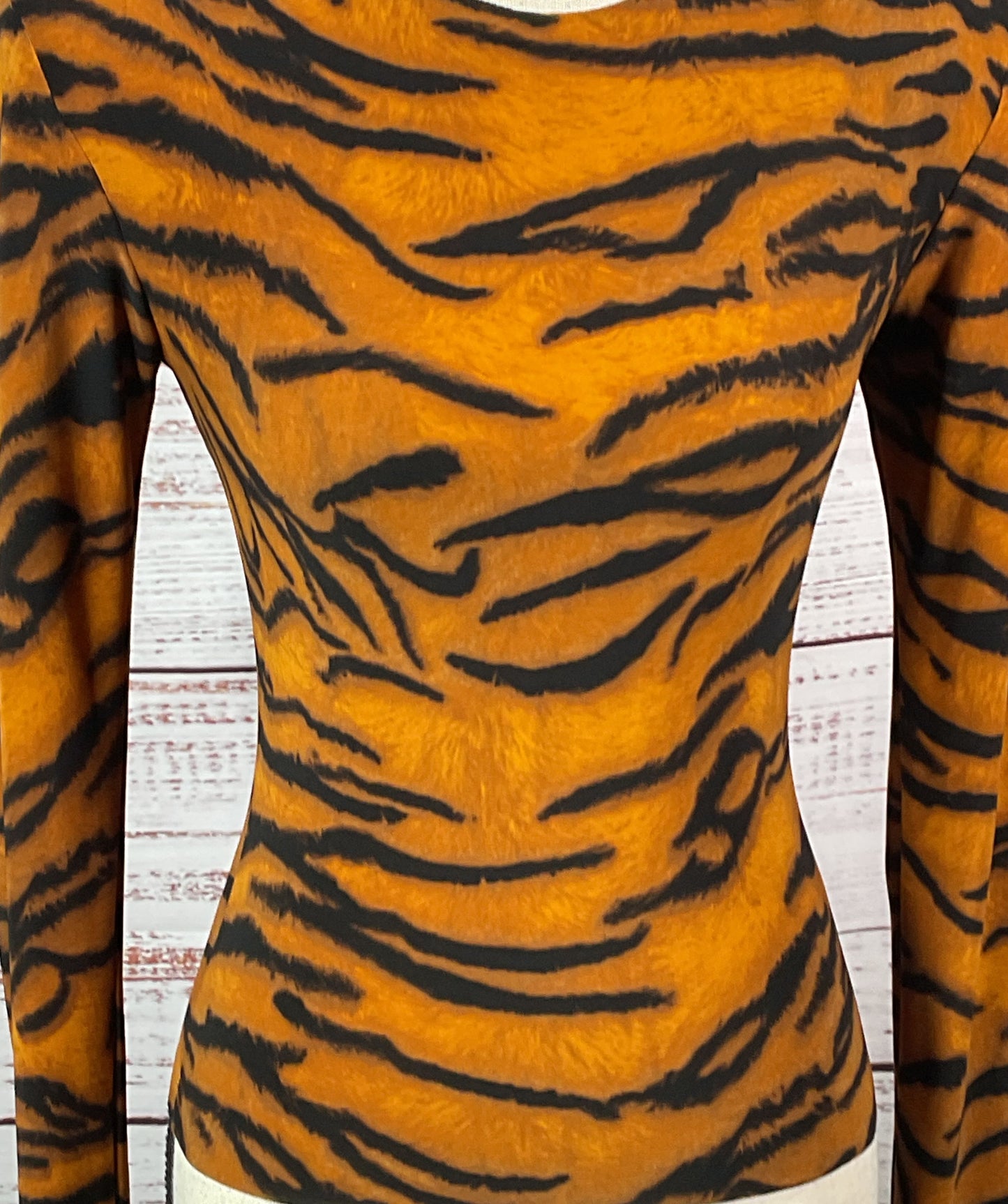 Norma Kamali Tiger Stripe Print Long Sleeve Top Rust Black XXS