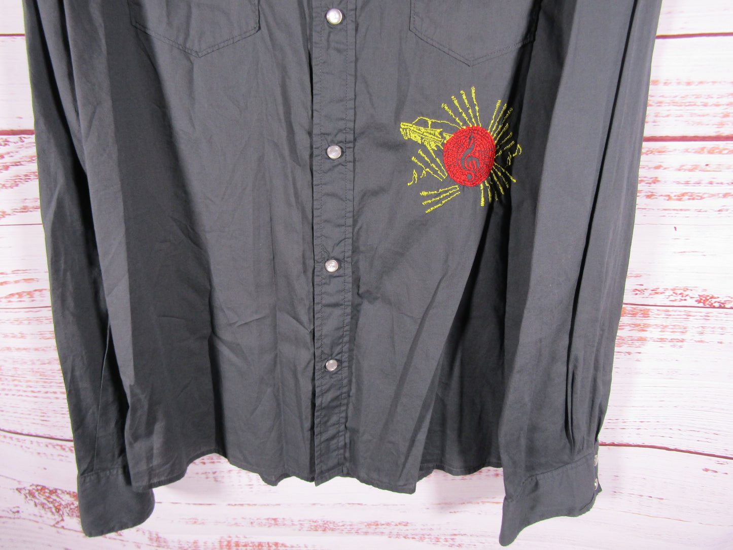 Diesel Special Event Men's Black Long Sleeve Embroidered Patch Shirt Size XL