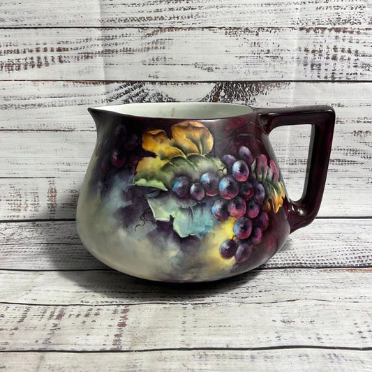 VTG Limoges France Purple Hand Painted Grape 5" Tall Pitcher Signed Mary Martin