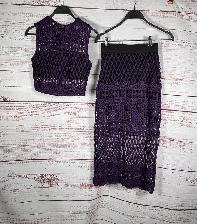 Women's Self-Portrait Purple Crochet Skirt and Matching Top Size 0 Retail $600