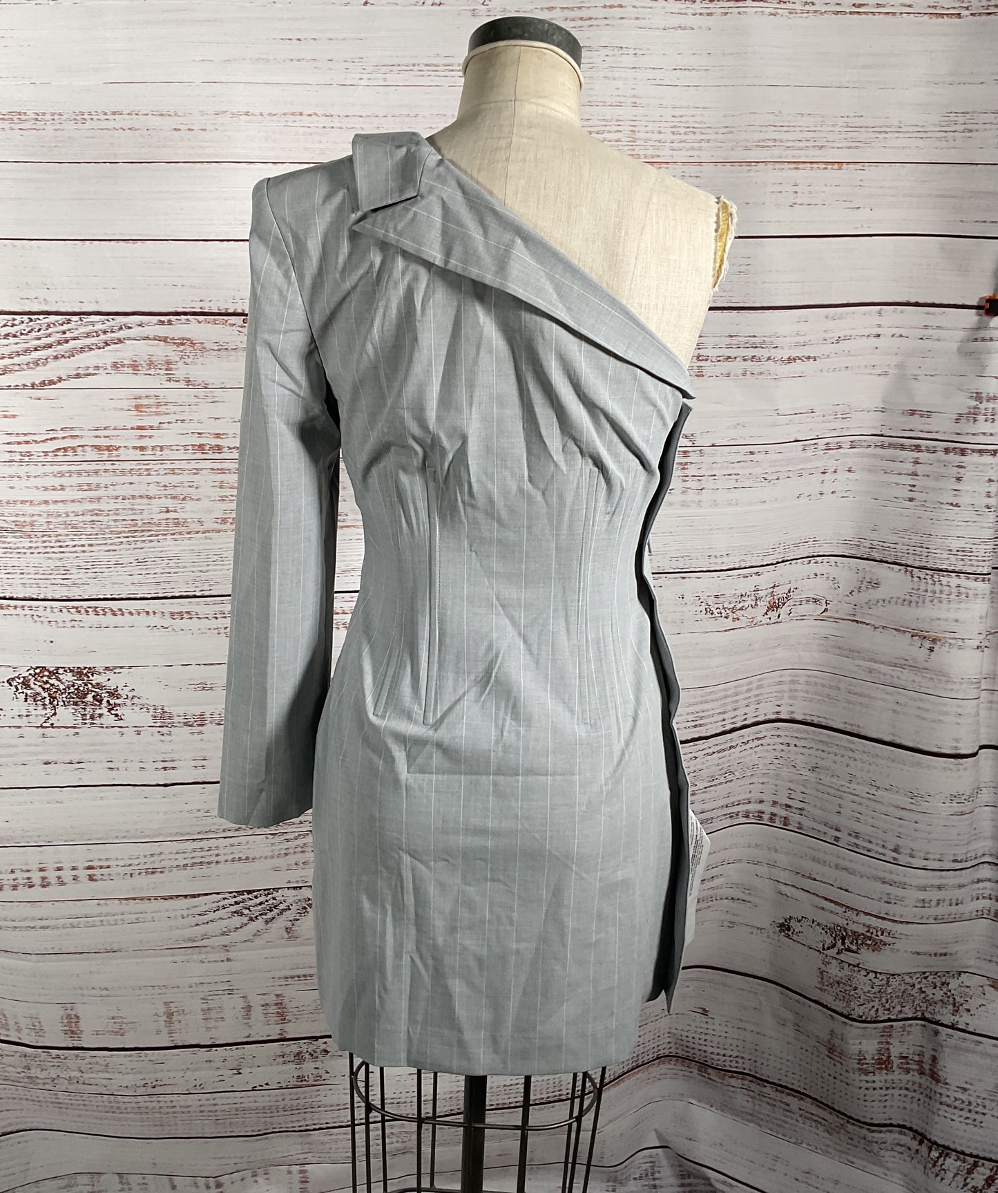 BCBGMaxAzria Oriane Tailored One Shoulder Dress Gray 8