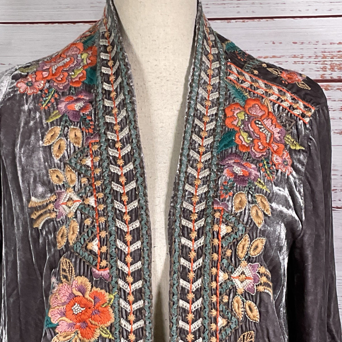 NWT JOHNNY WAS Maeve Velvet Draped Embroidered Cardigan- SZ XS