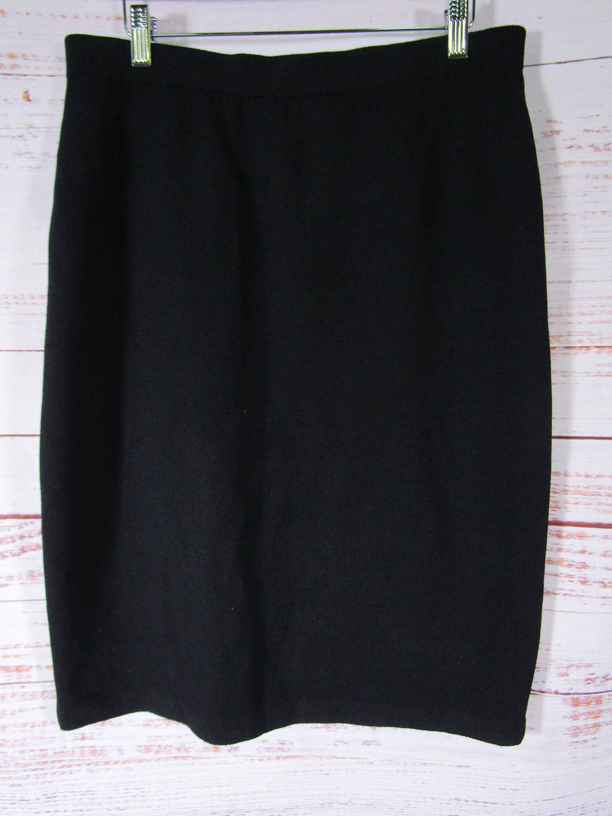 Vintage St. John Women's Black Wool Blend Knit Pencil Skirt Size 12