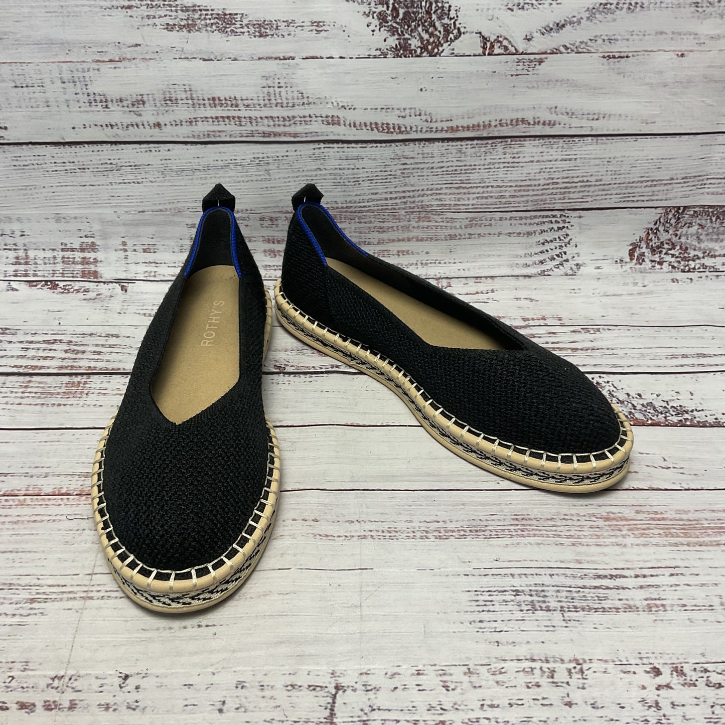 Rothy’s Boardwalk Black Stripe Knit Espadrille Fats Loafers Shoe Women Size 8