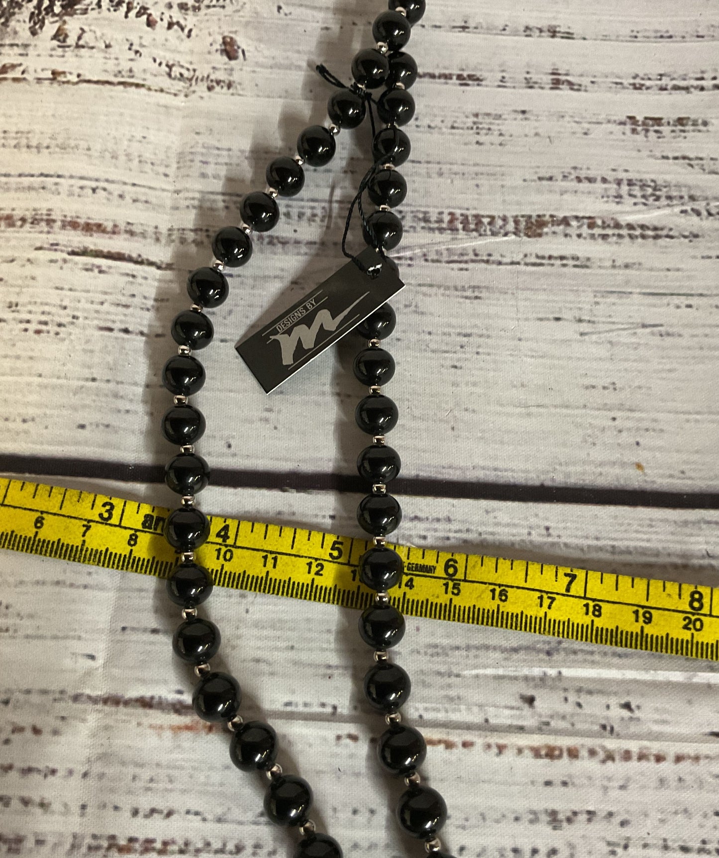 Faux Black Onyx Glass Beads Silver Clasp Necklace Made in Japan