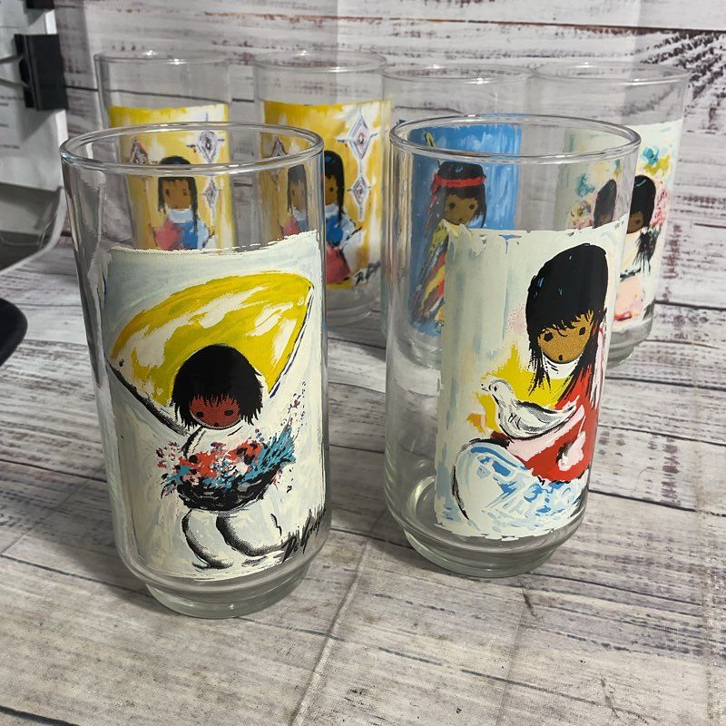 De Grazia Children Of The Southwest 6" Glass Cups 6 Pc. Set