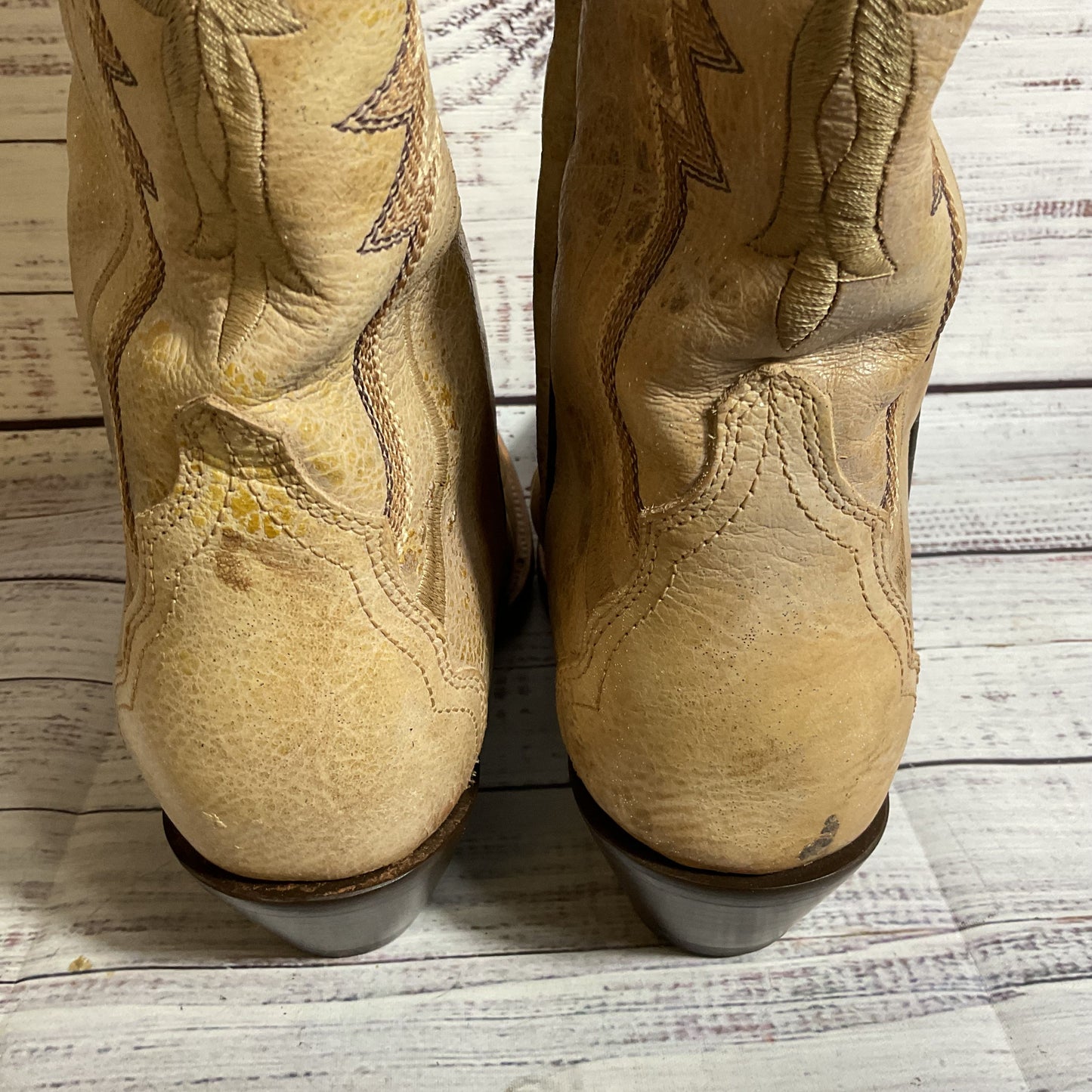 DAN POST Women's Tan High Cowboy Boots- SZ 9M (AS-IS- HAS STAINS)