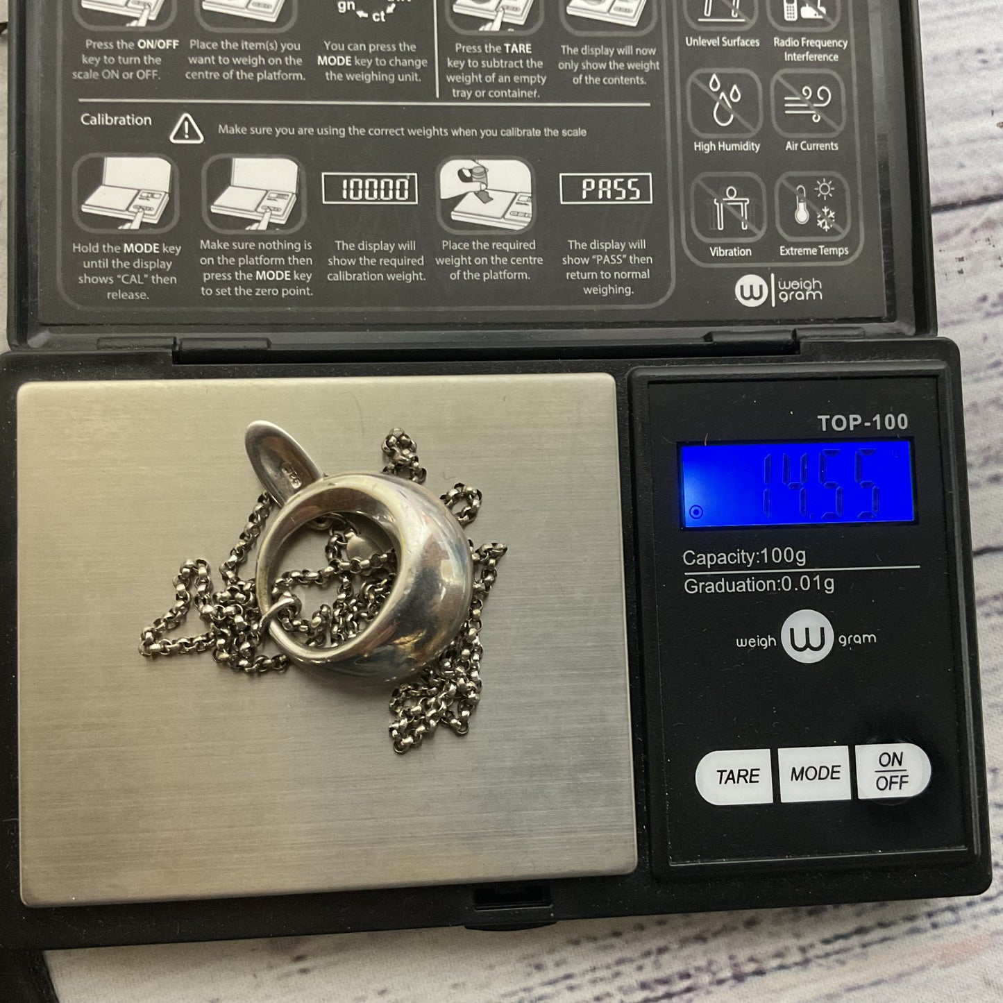 NAMBE Sterling Silver Circle Pendant 18" Rolo Chain Necklace- 14.55g