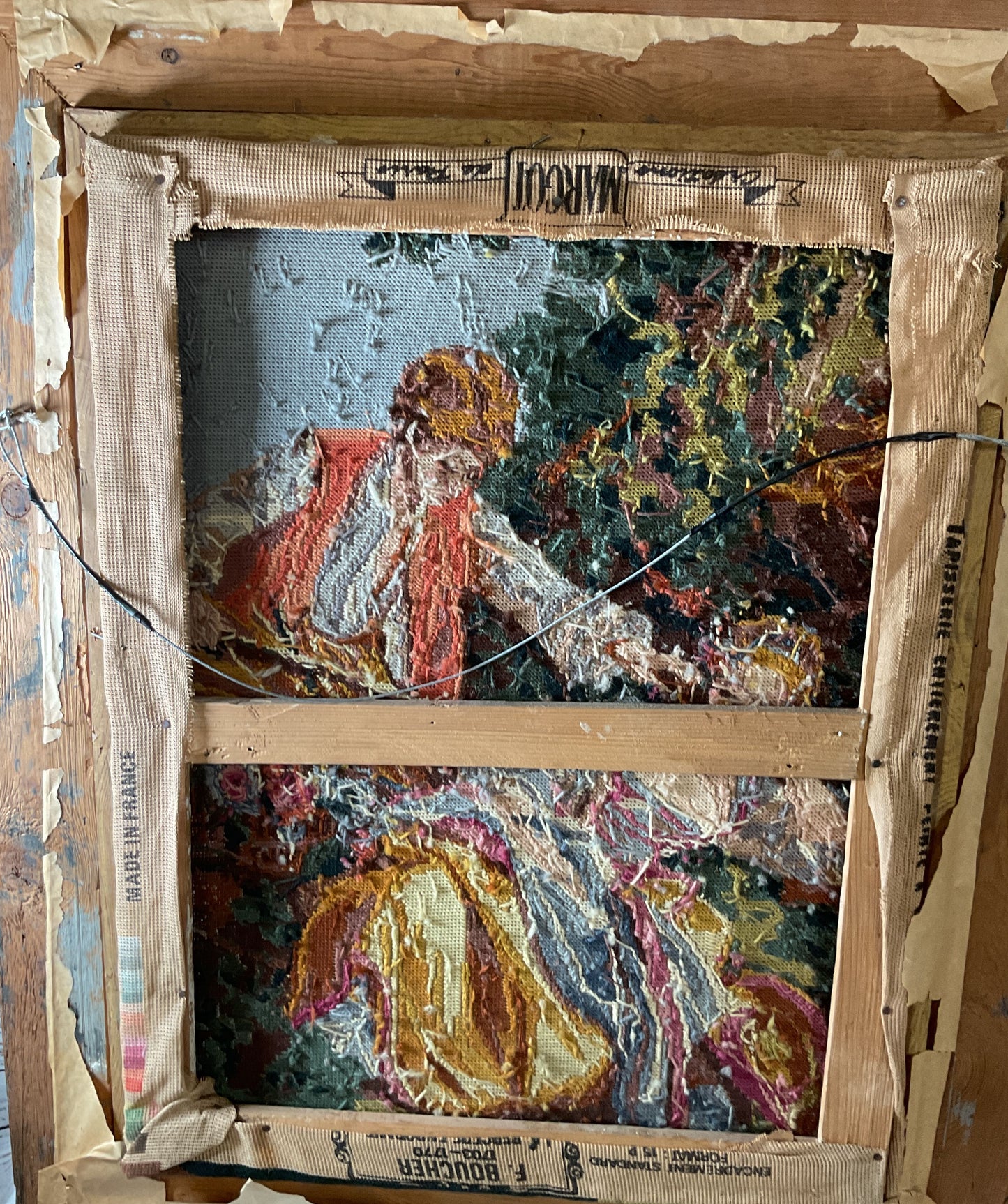 Antique MARGOT Made in France Tapestry Needlework Framed